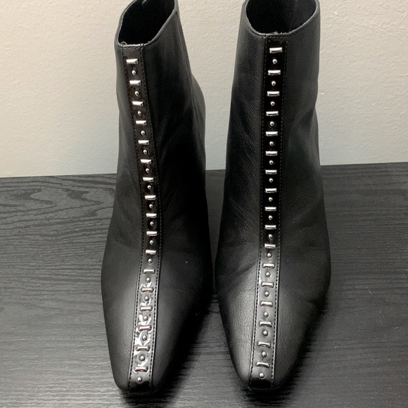 ZARA Black Leather Ankle Boots with Studs - Picture 2 of 9